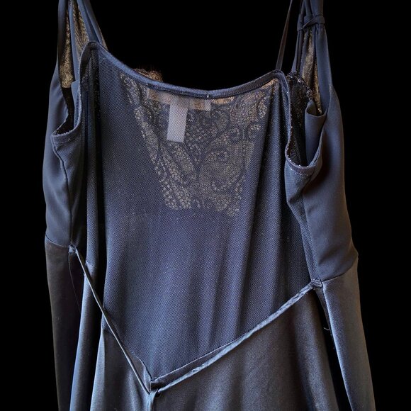 Flora Nikrooz Black Long Nightgown Gown Lace Adjust Strap Sheer Portion Tie sz L - Picture 9 of 16